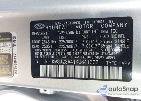 2019 Hyundai Tucson Se from USA, damaged, VIN KM8J23A41KU841303